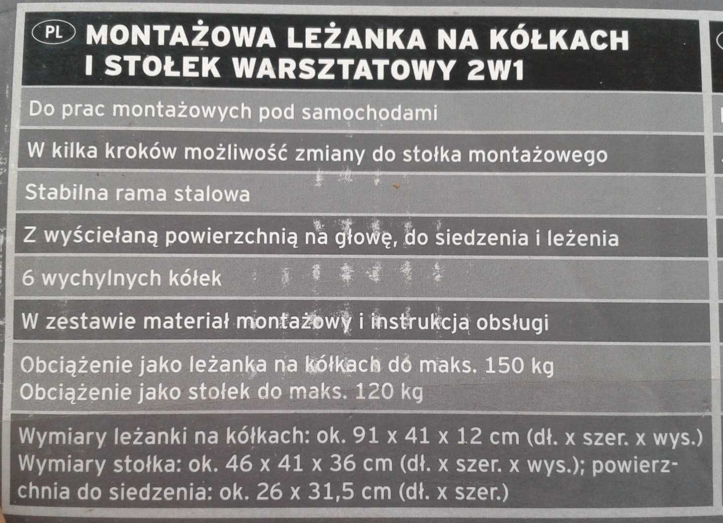 POWERFIX Profi Leżanka montażowa warsztatowa na kółkach / stołek 2w1