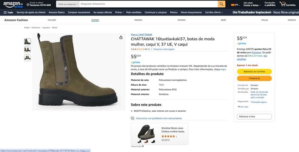 Chattawak botas mulher, Tam 37 (1584)