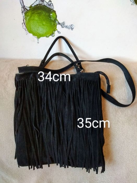 Torba boho skóra zamsz shopper frędzle