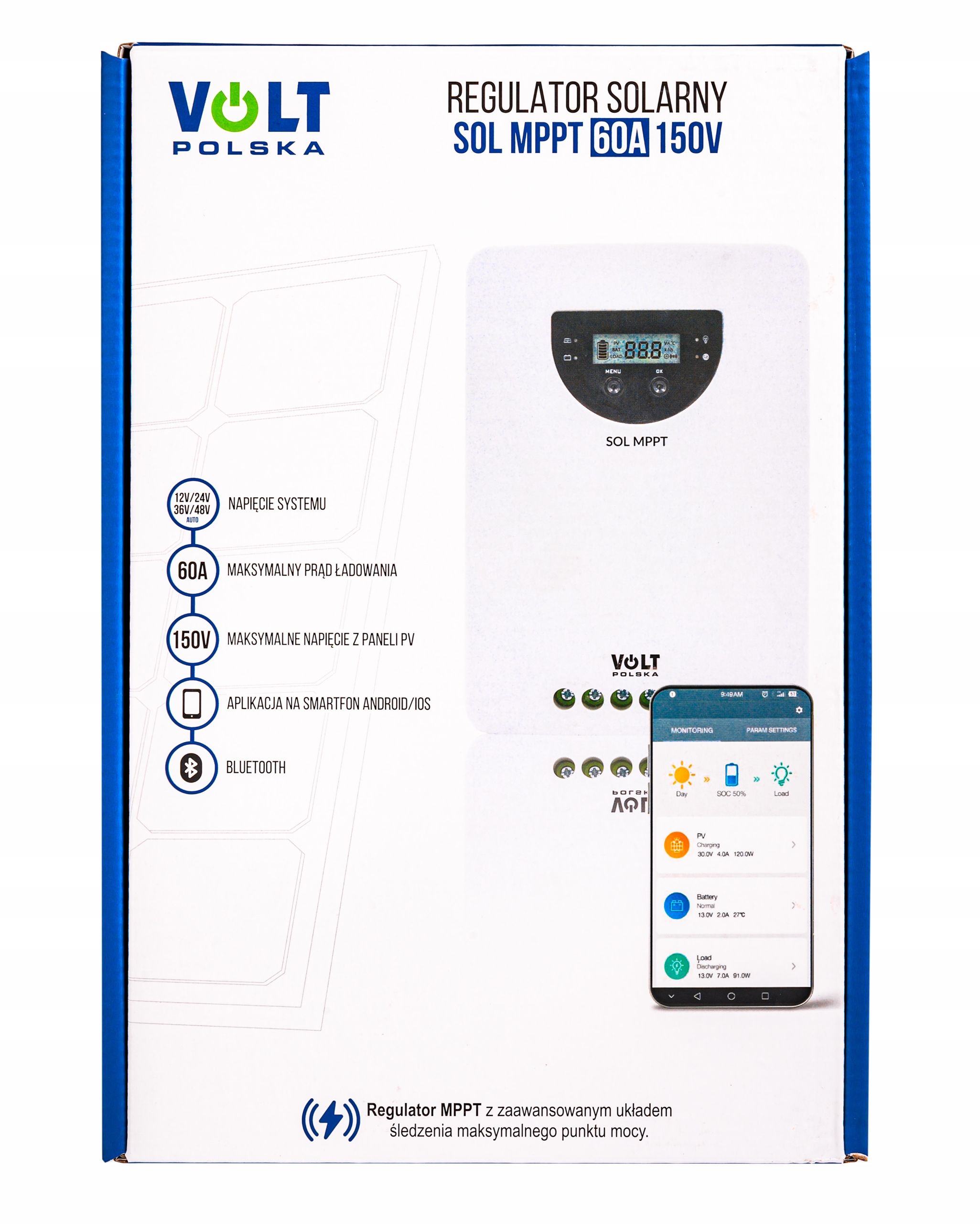 Regulator ładowania solarny 12v 60a MPPT bluetooth [SOL93]