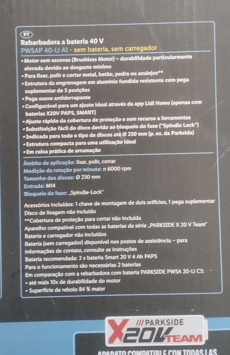 Rebarbadora a bateria performance 40V Parkside
