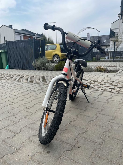 Różowo-biały rower 16'' + kółka wspomagające + nóżka, M-Bike Kid 16''