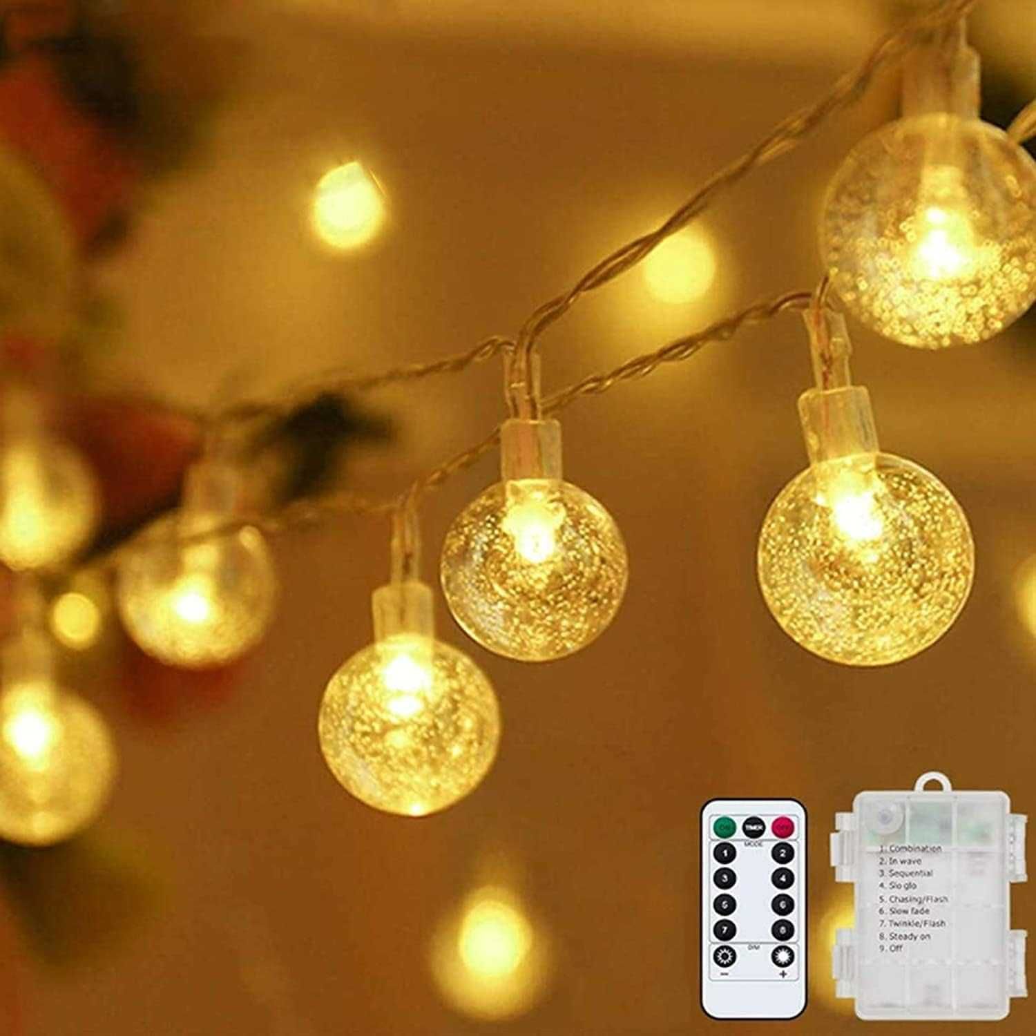 Girlanda Kryształowe Kule Lampki Do Domu Ogrodu 10M 80 Led Biel