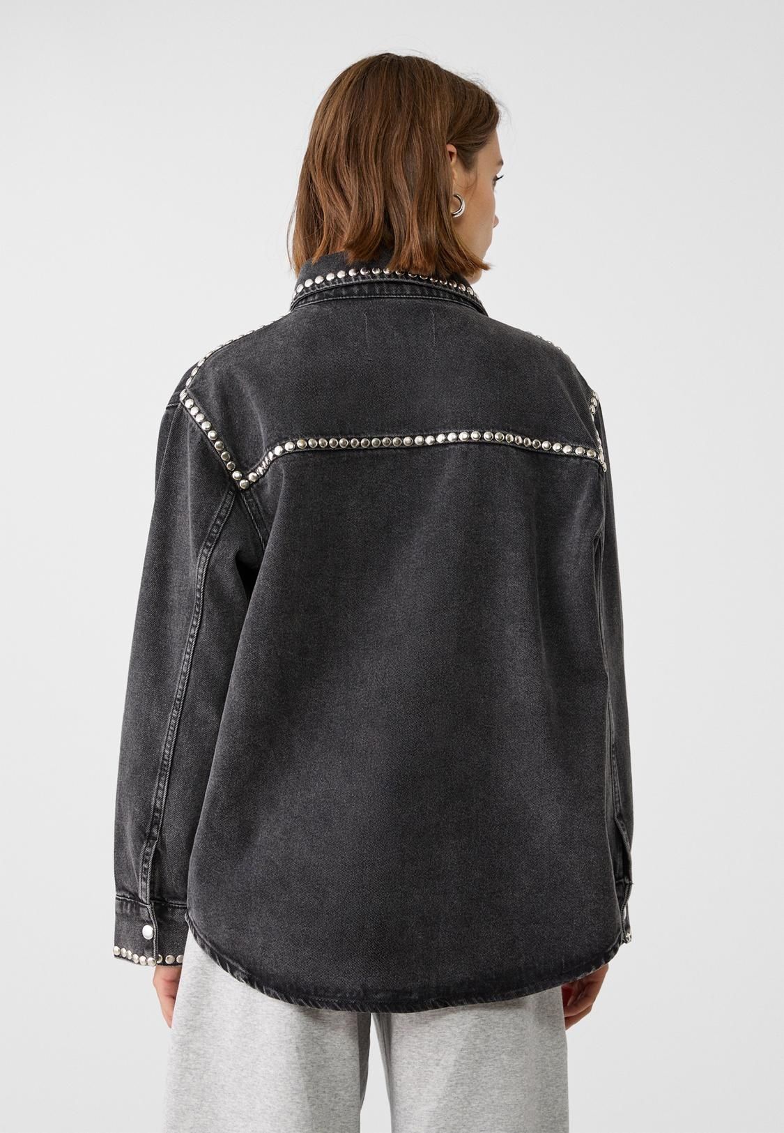 Kurtka Stradivarius Jeansowa 36 S Denim Jeans Ćwieki Czarna Rock Od Za