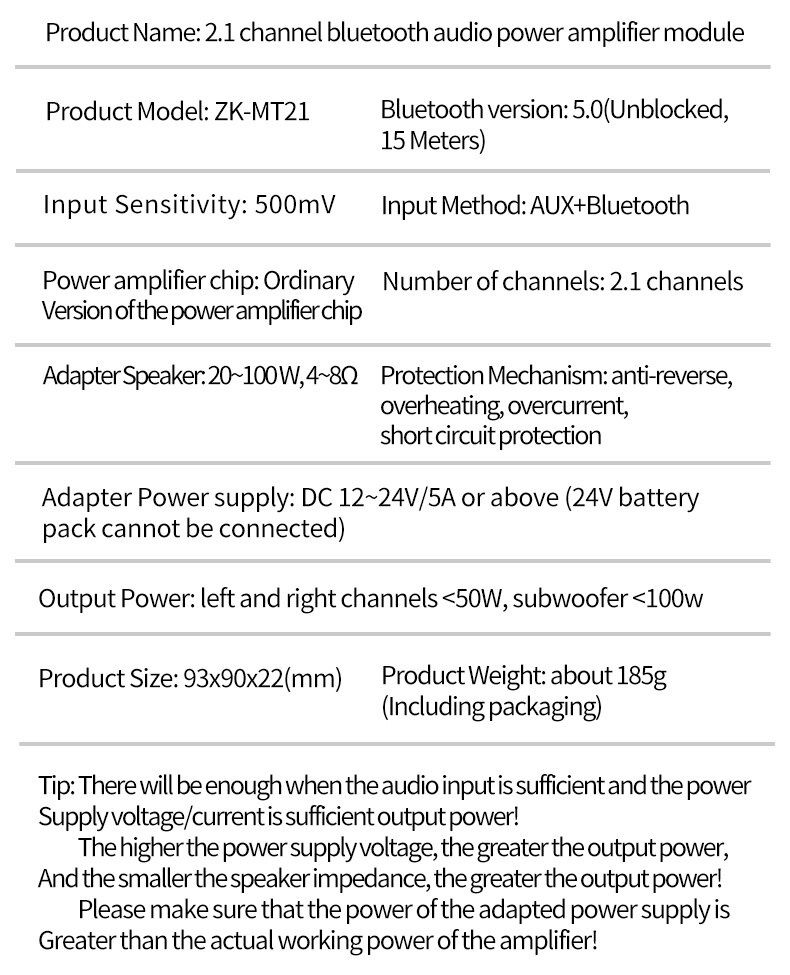 Усилитель Bluetooth 5.0,сабвуфер 2*50 Вт+100Вт.AUX,USB. ZK-MT21. -TB21