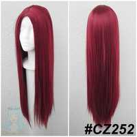 Peruka czerwone wino długa czerwona brodowa cosplay wig bez grzywki