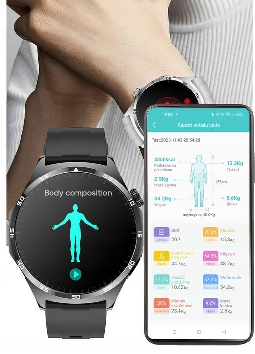 Zegarek Męski Smartwatch Dla Seniora Ekg Pomiar Cukru Ciśnienie Temper