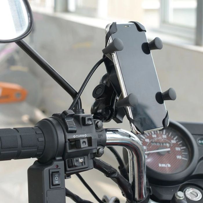 UCHWYT MOTOCYKLOWY ładowarka telefon 2 mocowania USB xram x-grip