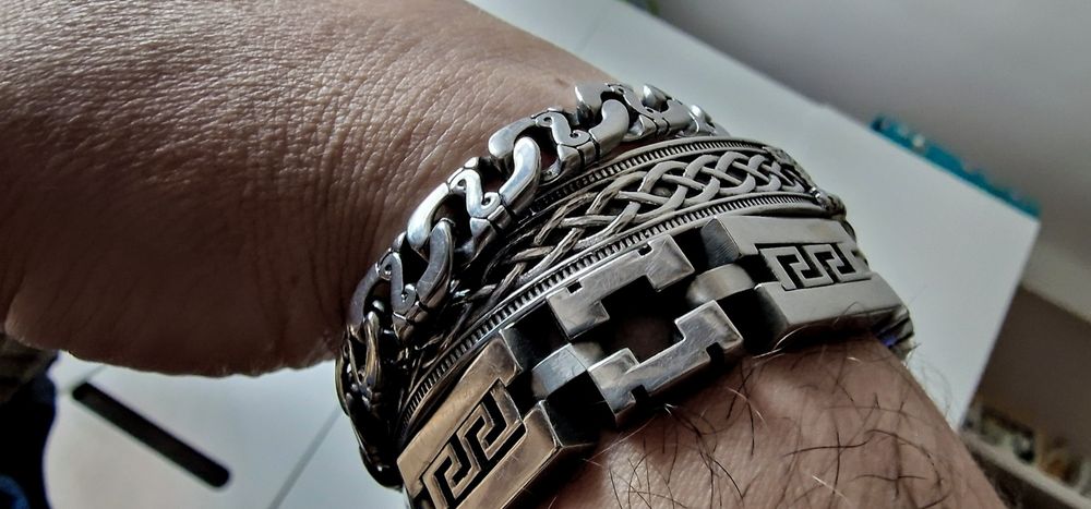 Atrakcyjna stalowa bransoletka nordycka celtycka łańcuszek pancerka