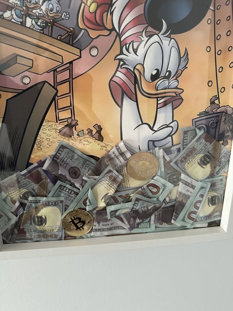 Obraz na prezent/ bajka/ 30x40 scroodge mcduck/ dollars/3d