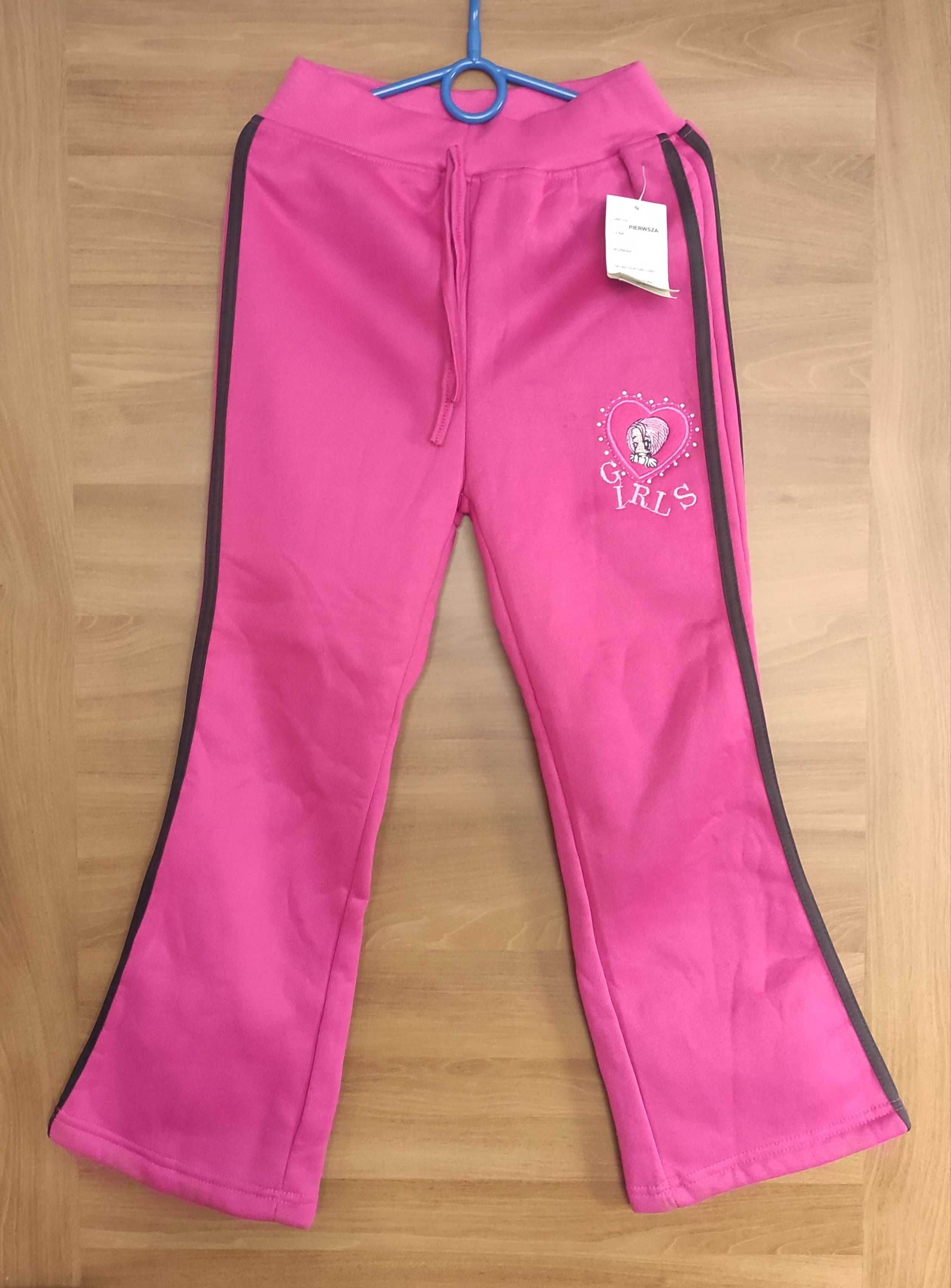Spodnie dziewczęce różowe dresowe ciepłe nowe