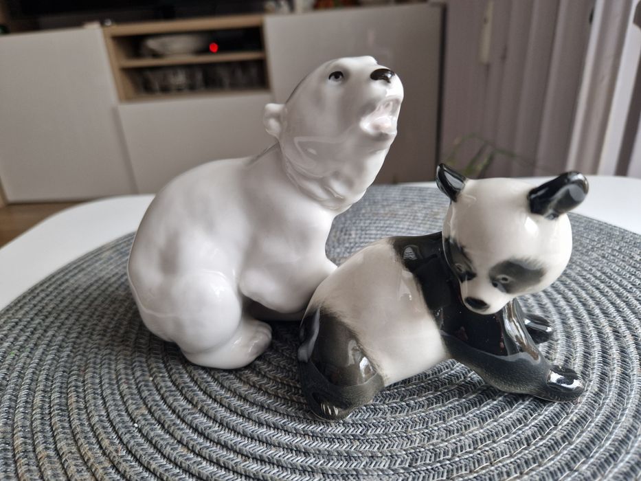 Figurki porcelanowe Łomonosow miś panda i niedźwiedź polarny Lomonosov