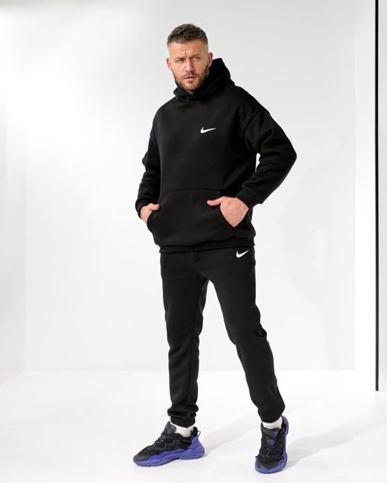 Чоловічий зимовий костюм NIKE 48-54 чорний худі і штани кофта джогери