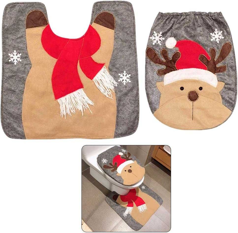2 peças de decoração para assento de sanita e tapete de Natal