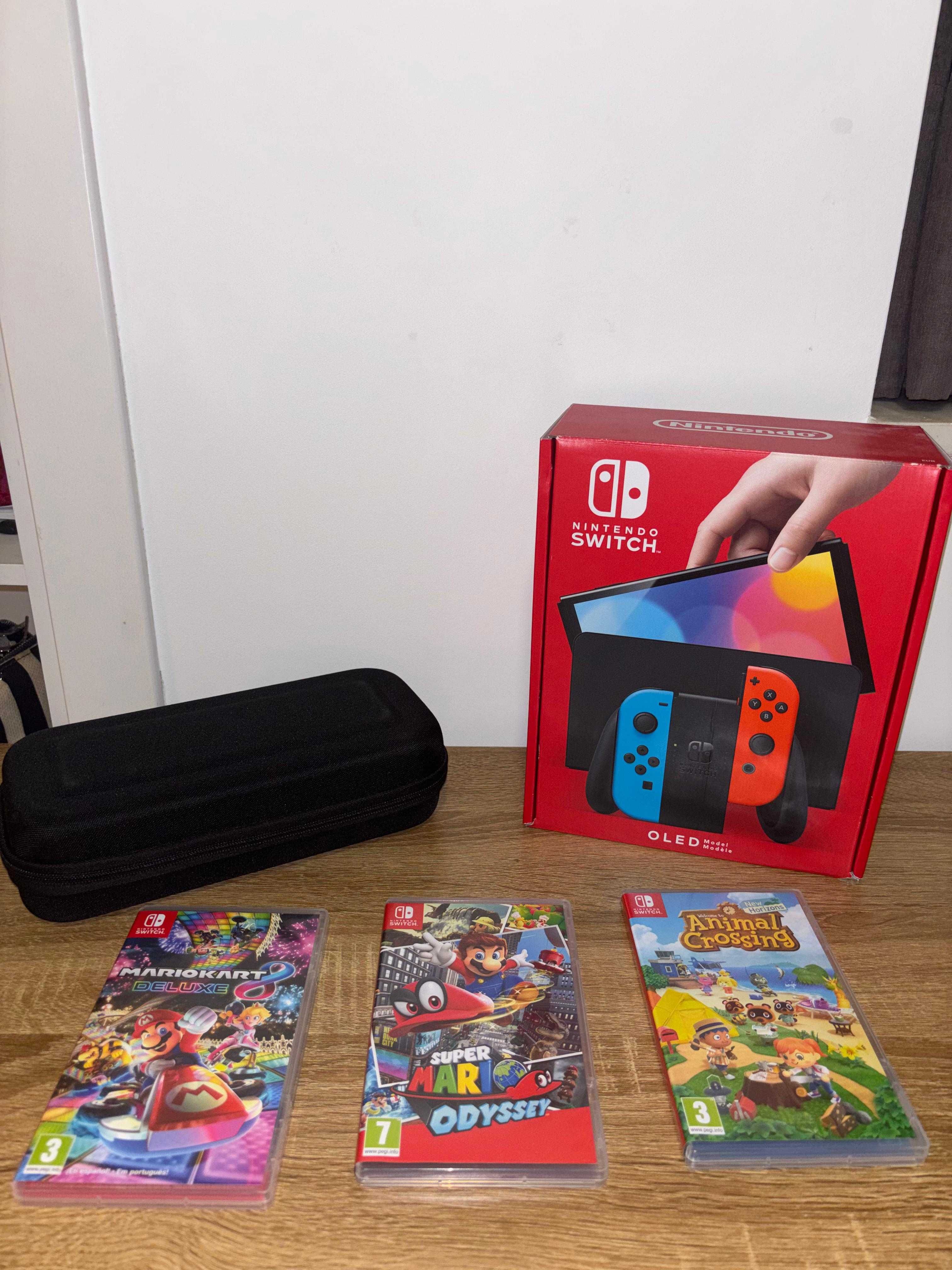 Nintendo Switch modelo Oled+ 3jogos + capa para Nintendo.