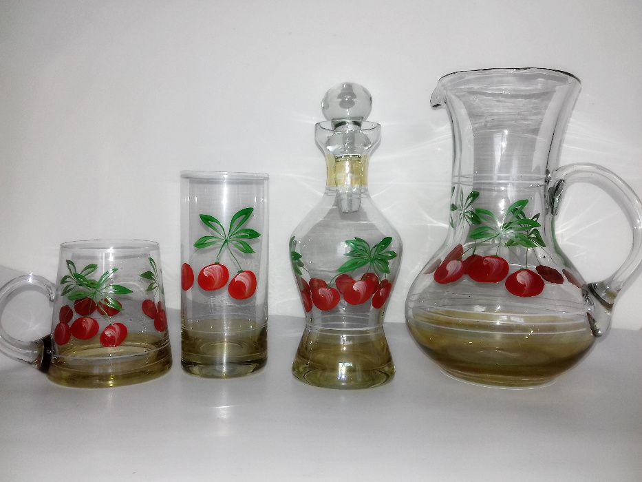 Zestaw do kompotu dzbanek wiśnia zastawa pamiątka PRL Cepelia