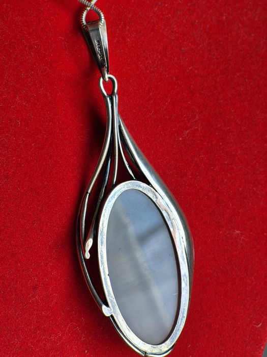 Damski srebrny łańcuszek ogromną zawieszka z kwarcem 925 80 cm