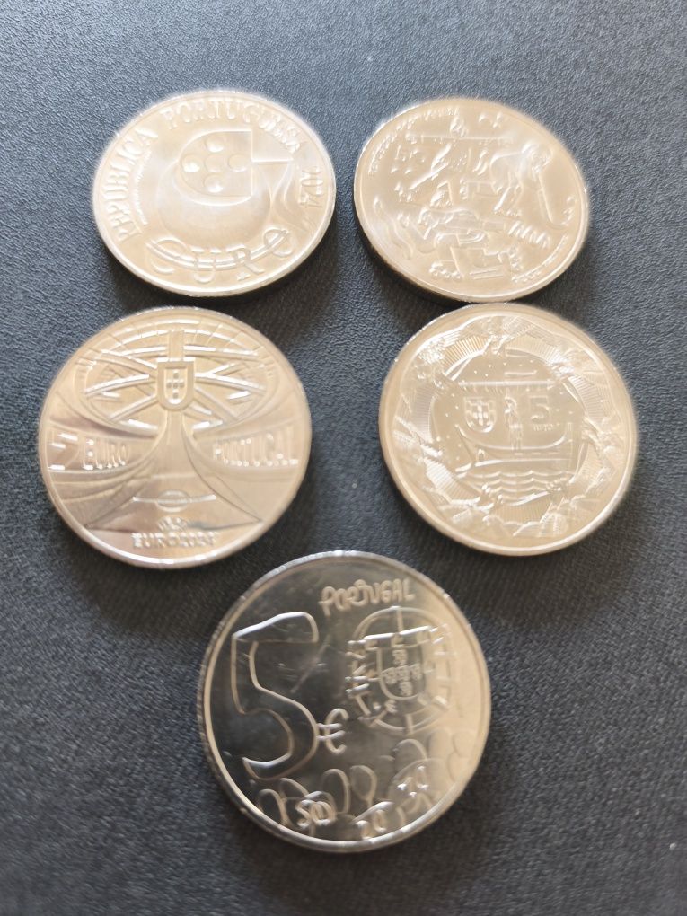 5 moedas de 5€, comemorativas