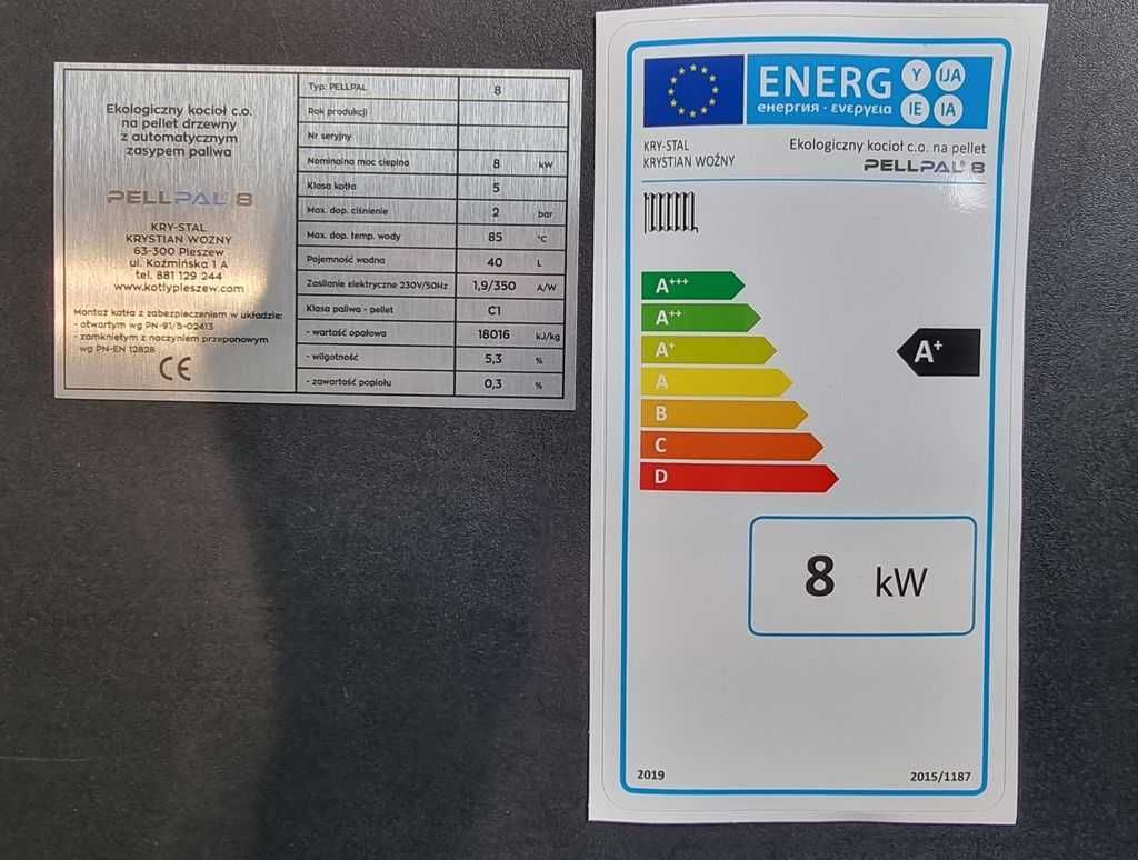 Kocioł kotły PELLPAL Pleszew podajnik na pellet 8kW SLIM 5klasa Ecodes