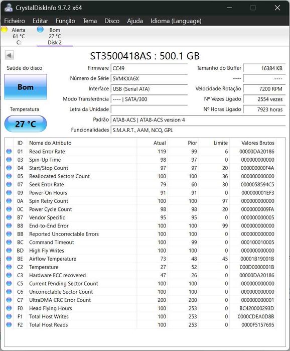 Disco Rígido Seagate 500GB SATA – Excelente Estado