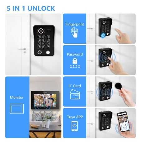 Відеодомофон Tuya Smart с відбиток пальця 5 в 1. Розблокування Wi-Fi