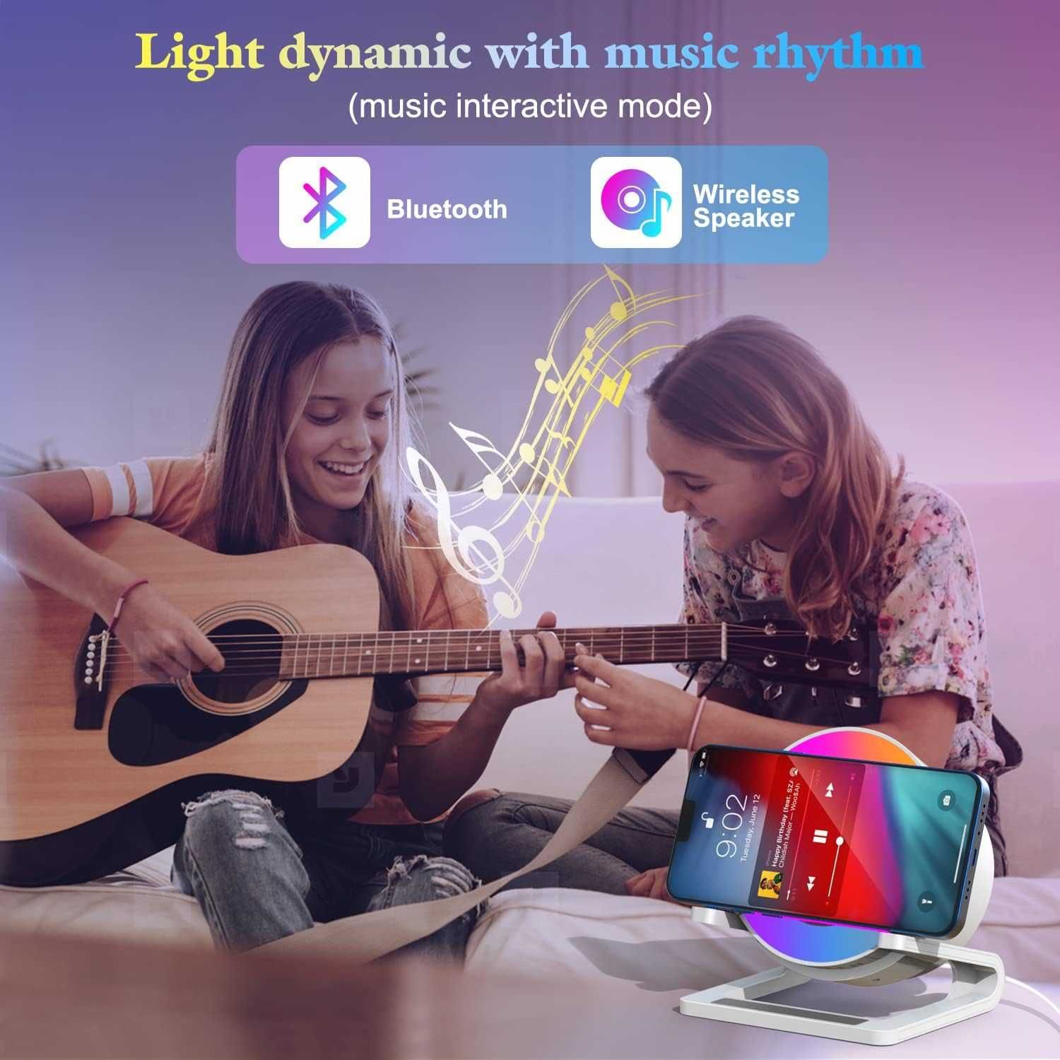 Doopo 4in1 głośnik bluetooth stacja ładowarka indukcyjna 15W lampka