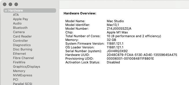 Mac Studio M1 Max CPU 10 core,  GPU 32 core, 32GB RAM, 1TB SSD (2022)