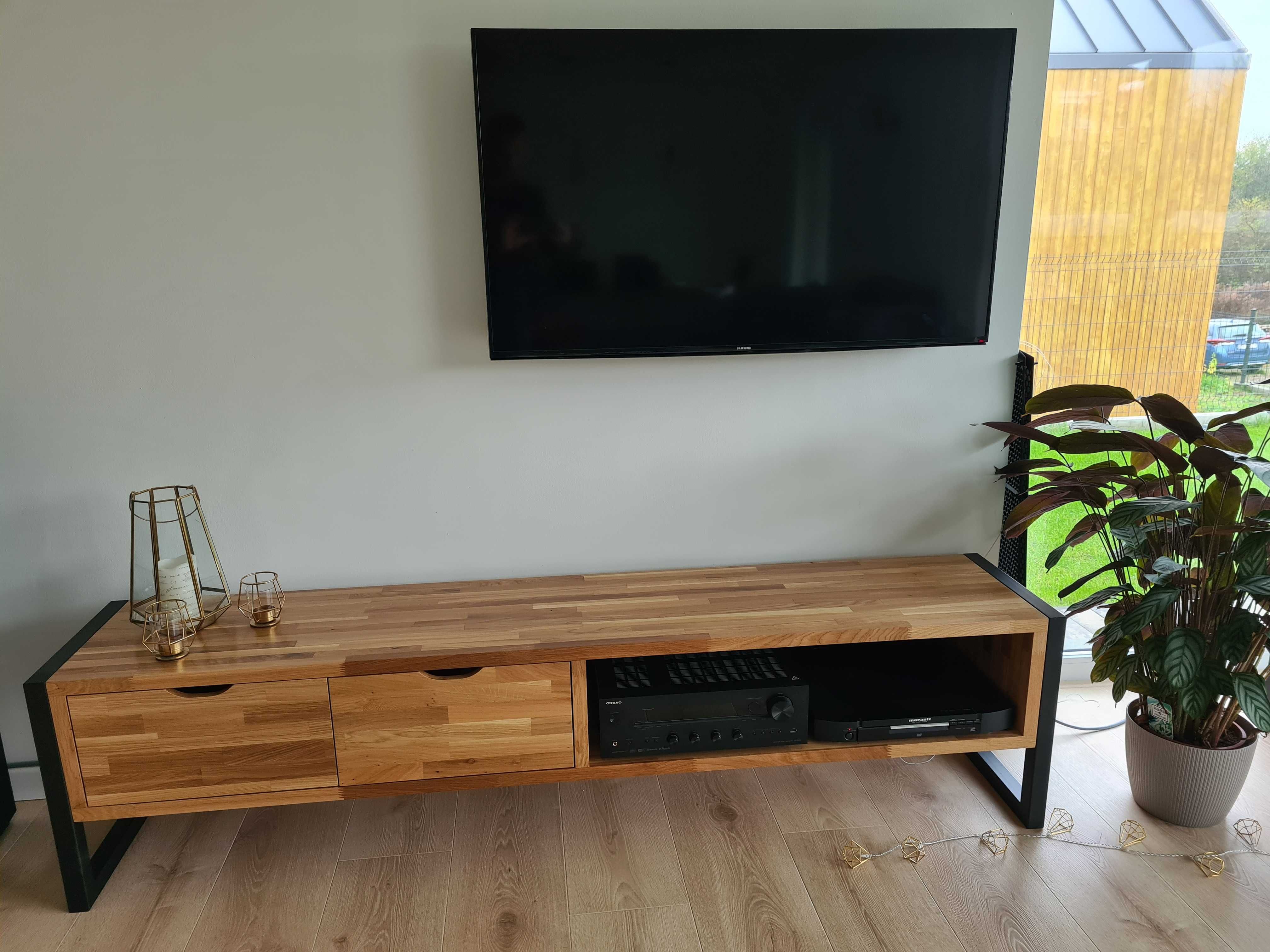 Dębowa szafka RTV pod telewizor industrialna loft metal drewno 100x40