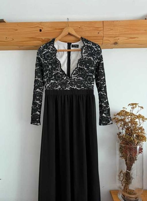 Sukienka maxi weselna elegancka długa koronka na weselę półmetek L/40