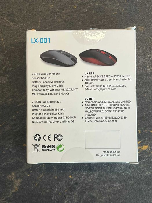 LeadsaiL Mysz bezprzewodowa 2.4 GHz z odbiornikiem USB 2400 DPI Czarna