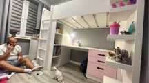 Piętrowe łóżko Ikea Smastad Szafa Biurko Materac