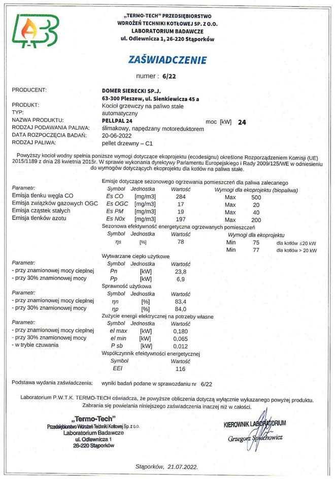 Kocioł na PELLET 24kW 5 KLASA/ ECODESIGN A+ 300m2 dotacja