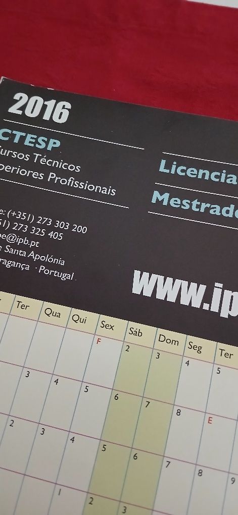 Calendário  de 2016