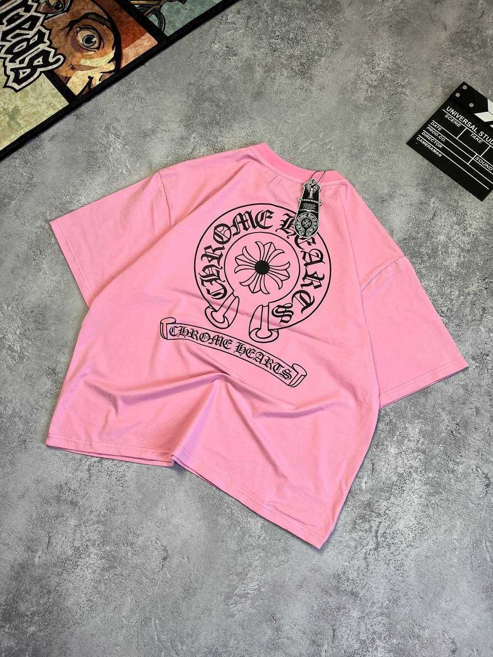 Футболка Chrome Hearts Розовая Оверсайз / Хром Хардс тишка
