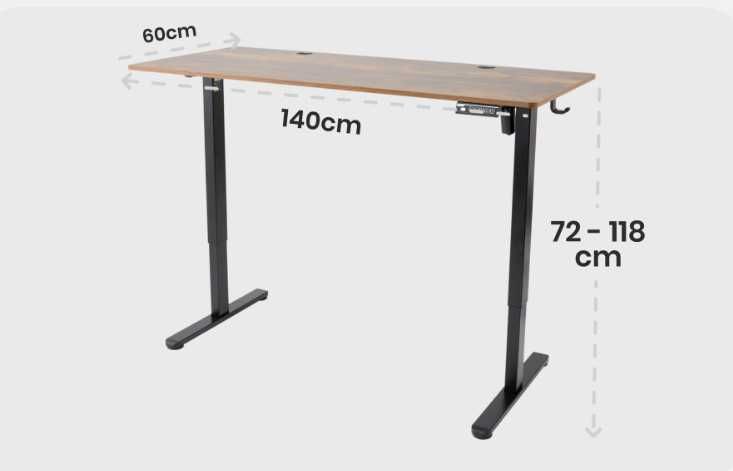 Nowe Biurko Elektryczne Gamingowe Regulowane 140 x 60 cm - Brązowe