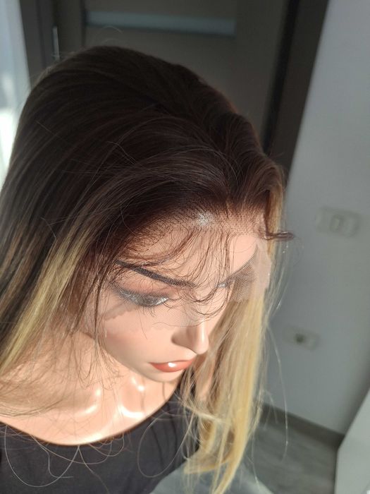 Długa prosta blond peruka shatush na siatce 1855