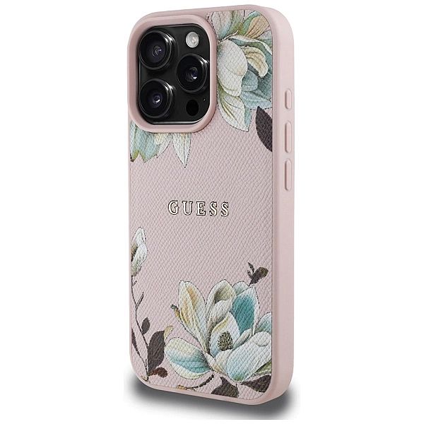 Etui Guess Grained Printed Flower Pattern MagSafe do iPhone 16 Pro Max