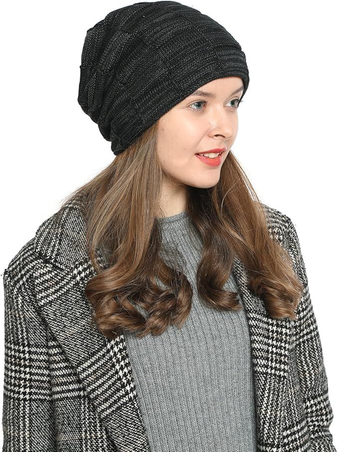DonDon Damska Ciepła Czapka Zimowa Typu Slouch Beanie z Podszewką