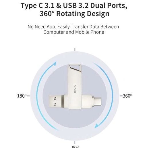 Pendrive SSK 128GB 2 w 1 typ C + USB 3.2 Android MacBook Windows