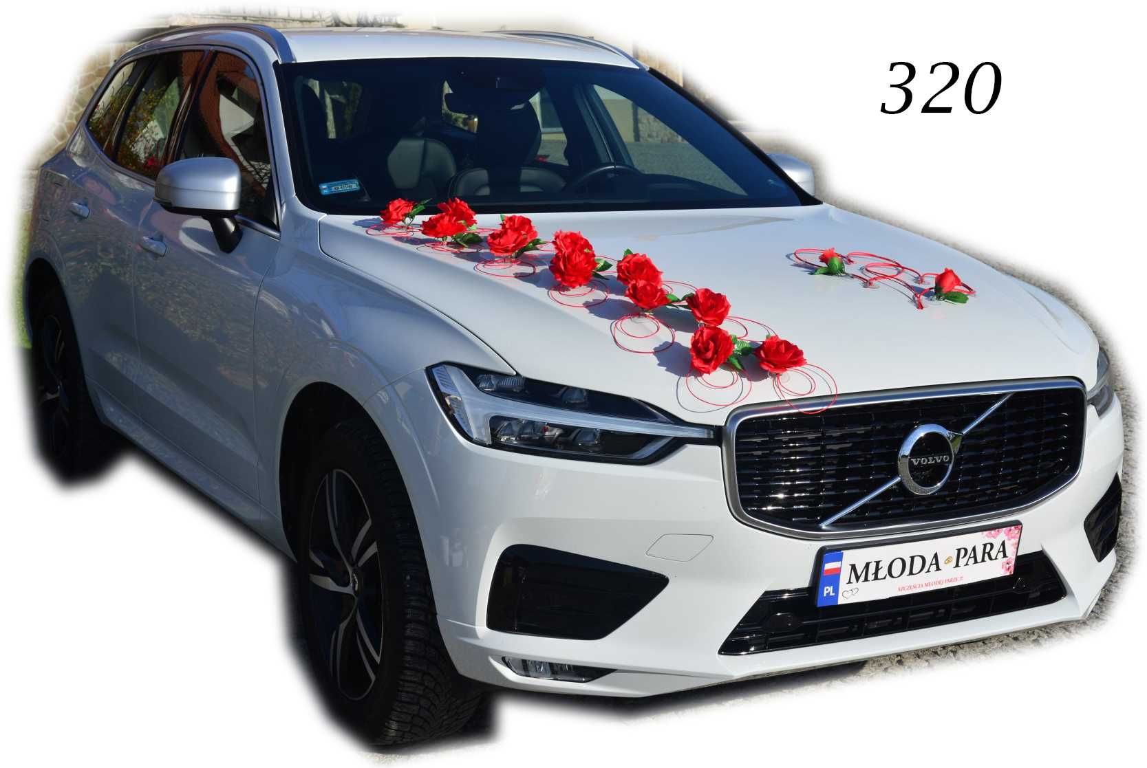 Dekoracja na samochód  komplet CZERWONA ozdoba na auto ślub 320