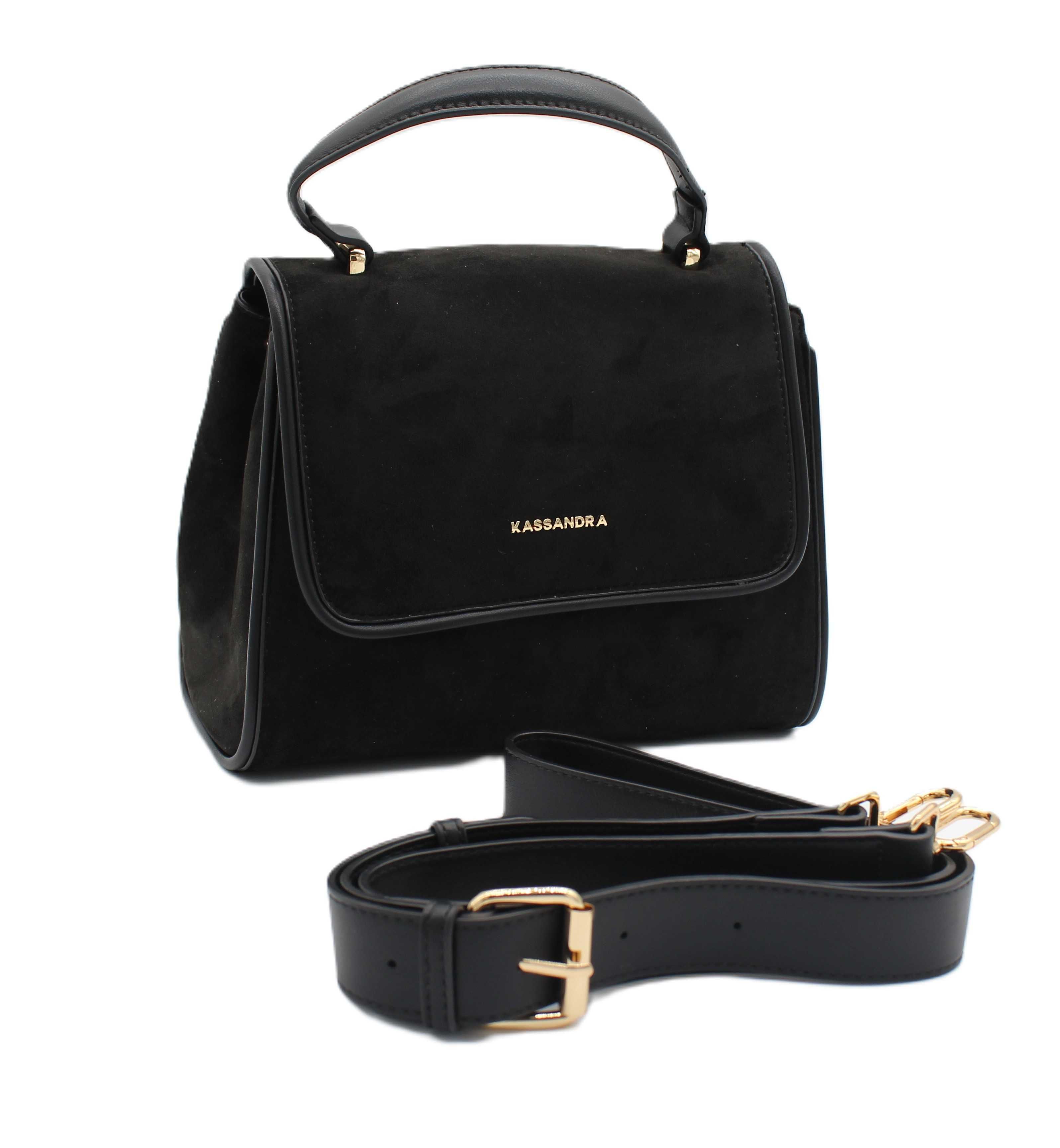 Czarna torebka damska kuferek Kassandra z imitacji zamszu