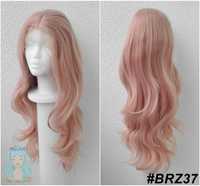 Lace Front brzoskwiniowa peruka wig cosplay falowana z przedziałkiem