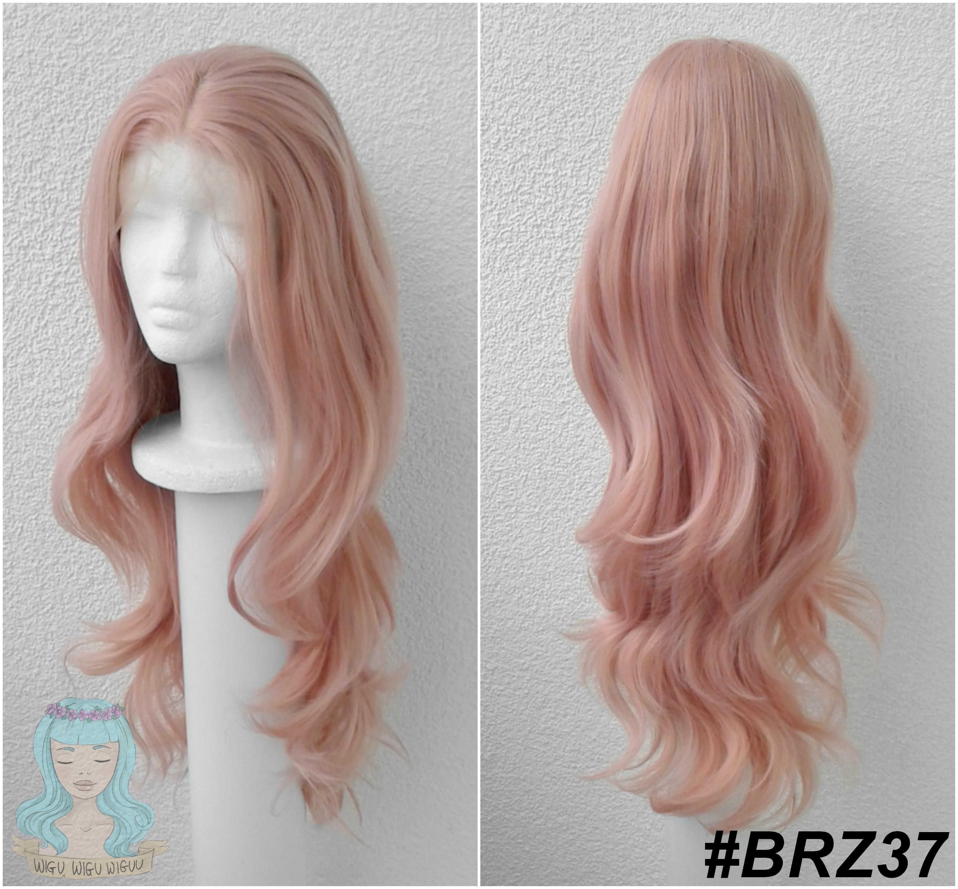 Lace Front brzoskwiniowa peruka wig cosplay falowana z przedziałkiem