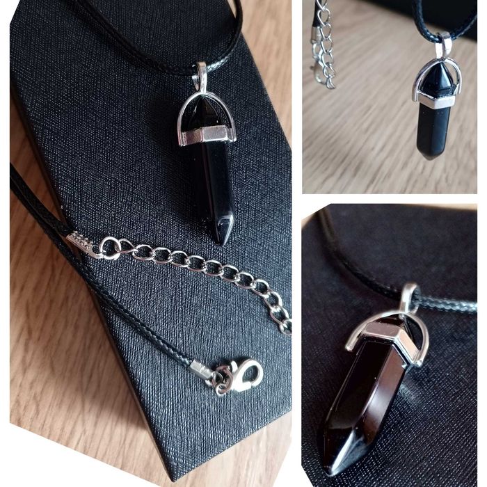 NOWY, Damski, Męski, Naszyjnik, Kamień, Czarny, Srebrny