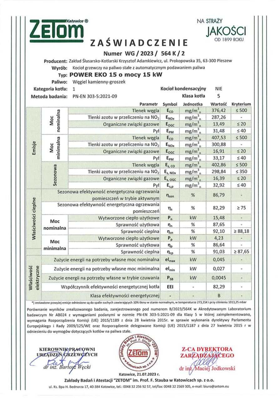 Kocioł co Power Eko 15 kW piec dofinansowanie 5 klasa ekogroszek pelet