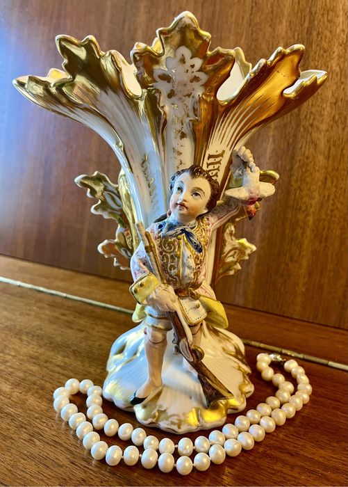 *Antyk XIX Vieux Paris Ręcznie Malowany Wazon Kominek Porcelana Figura
