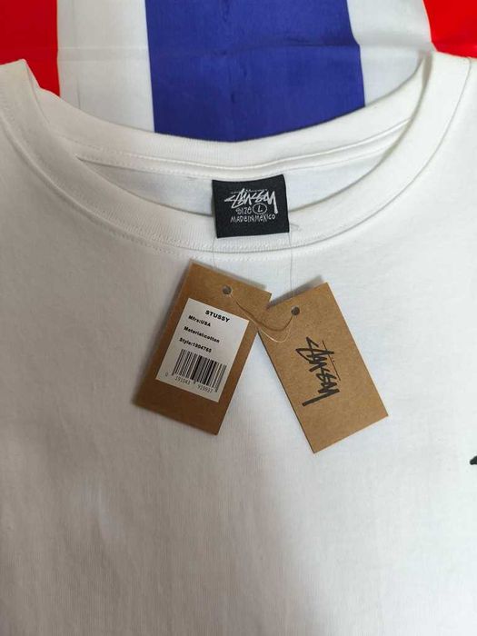 Stussy,Męska biała koszulka z nadrukiem letnim, rozmiar L
