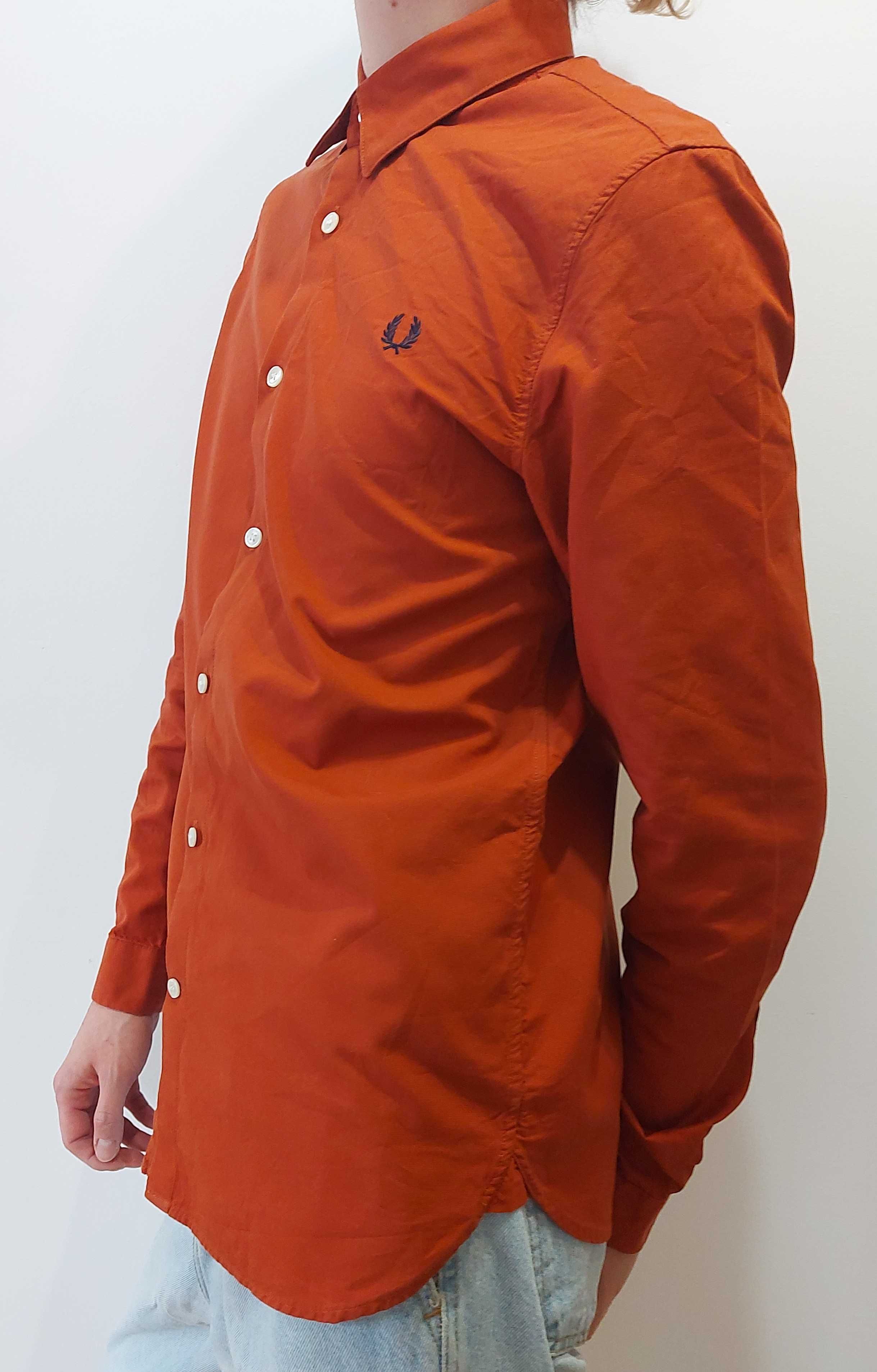 Fred Perry ceglasta męska koszula gładka długi rękaw rozmiar M