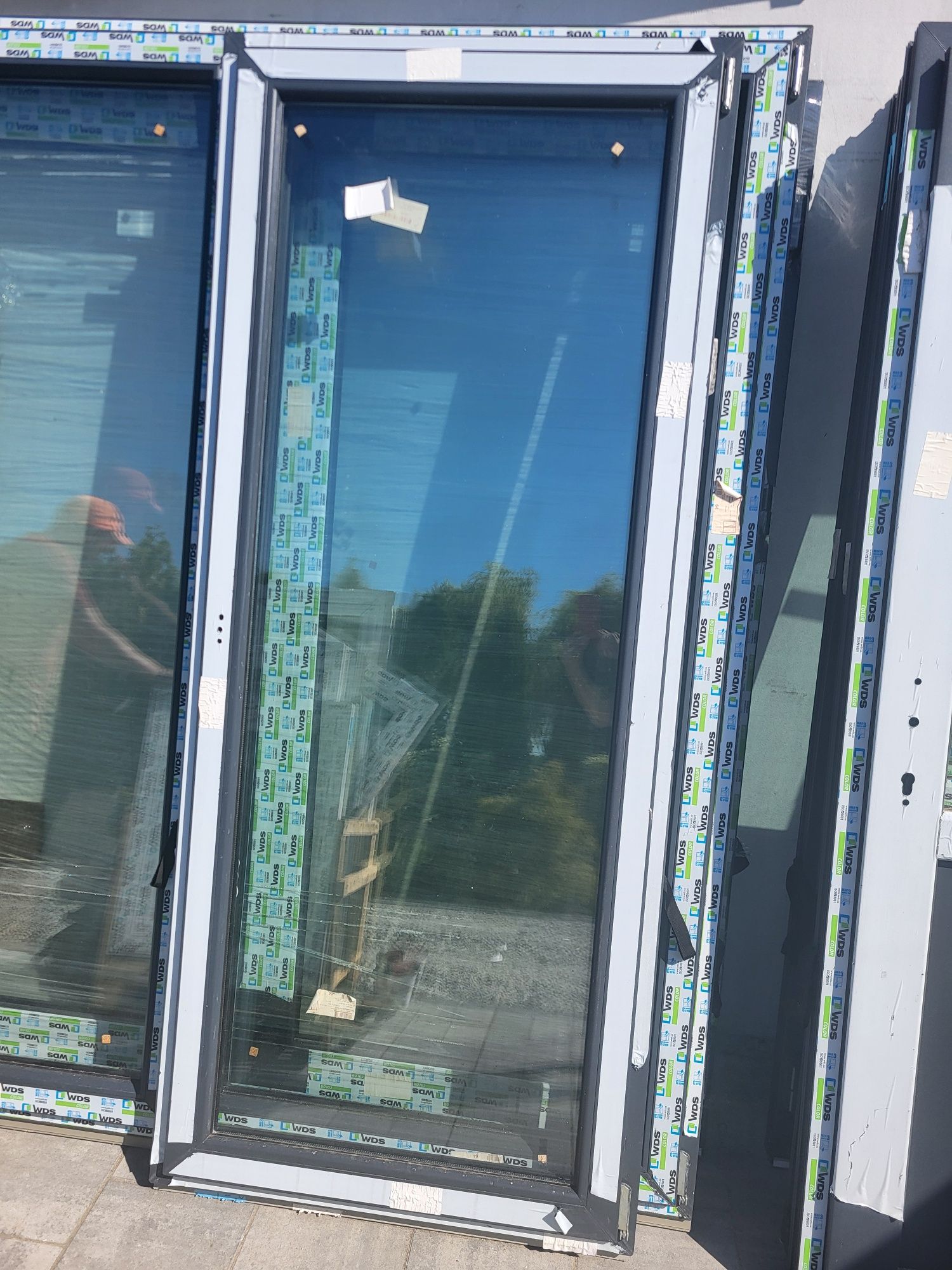Okno balkonowe 90x210 trzyszybowe antracyt/złoty dąb