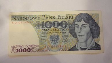 Banknot Polska 1000 Zlotych Kopernik 1982 BDS